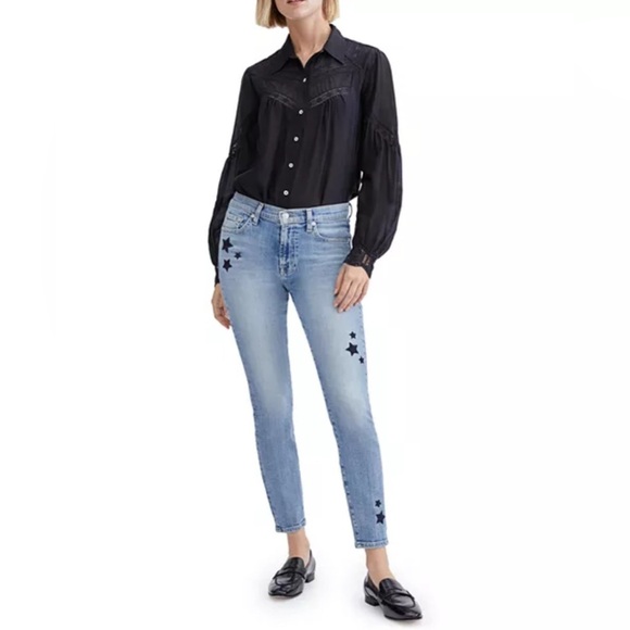7 For All Mankind The Ankle Skinny Star Embroidered Blue Jeans in Trio size 26 - Picture 2 of 8